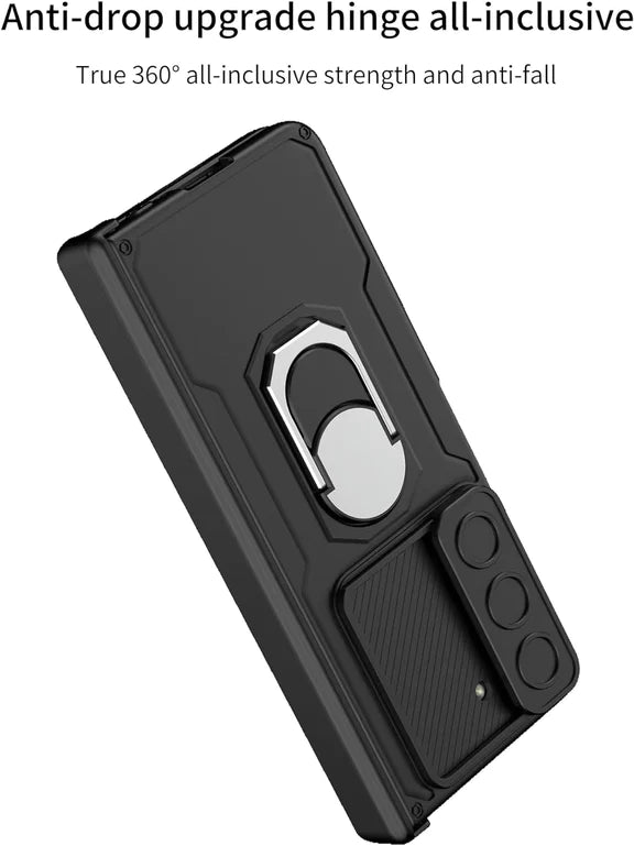 Samsung Galaxy Z Fold 5 Ring Holder Magnetic Hinge Rugged Protective Case - Ice Blue