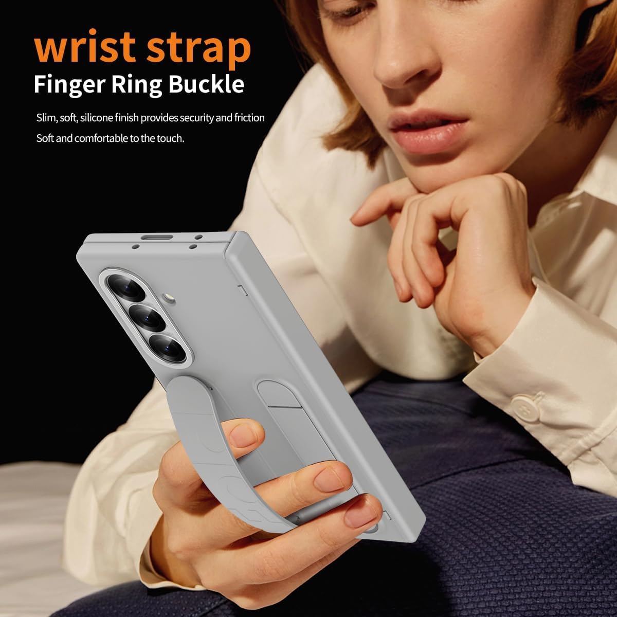 Samsung Galaxy Z Fold7 Skin Feel Case with Silicon Band, Stand & HInge Protection - Gray