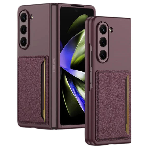 Samsung Galaxy Z Fold 5 PU Leather Card Holder Case-Maroon