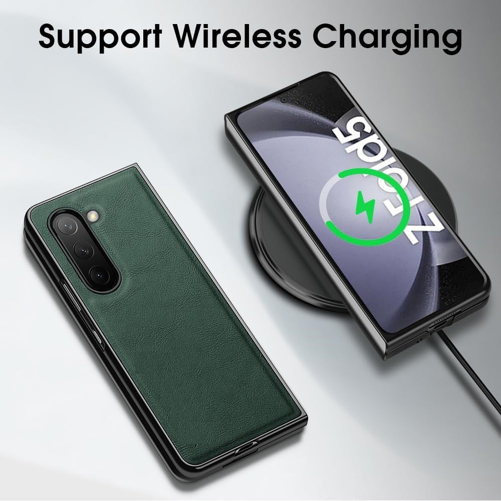 Samsung Galaxy Z Fold 5 Plain Leather Case - Green