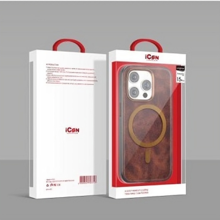 iPhone 16 Pro Max Icon Classic Business Series Leather Case with Metal Magsafe Ring - Desert