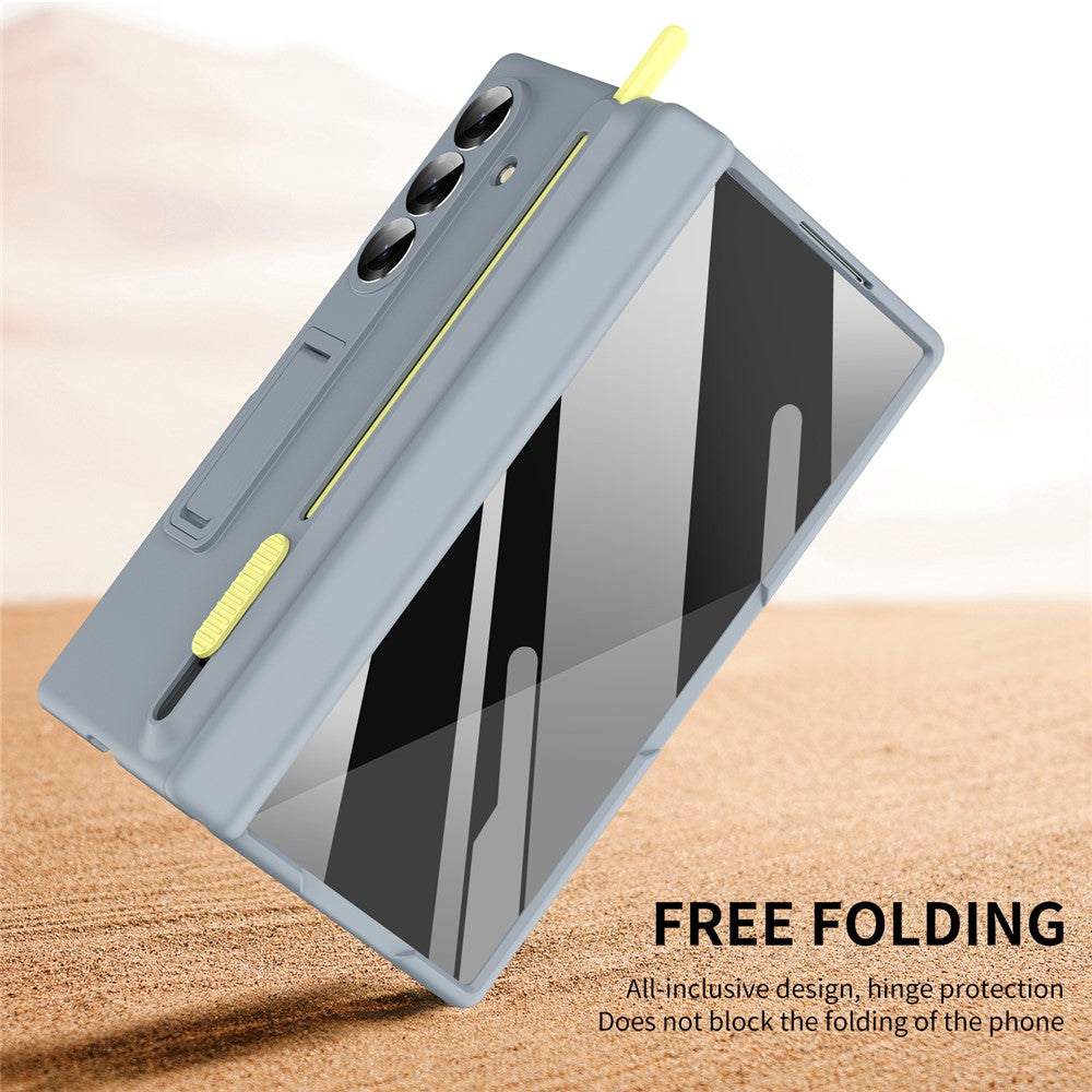 Samsung Galaxy Z Fold7 S Pen Slider Case with Stand & Glass Protection - Gray