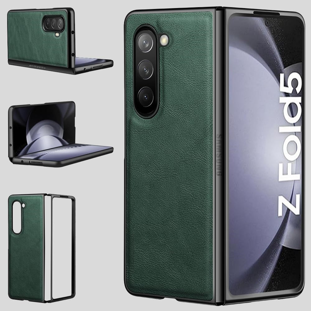 Samsung Galaxy Z Fold 5 Plain Leather Case - Green