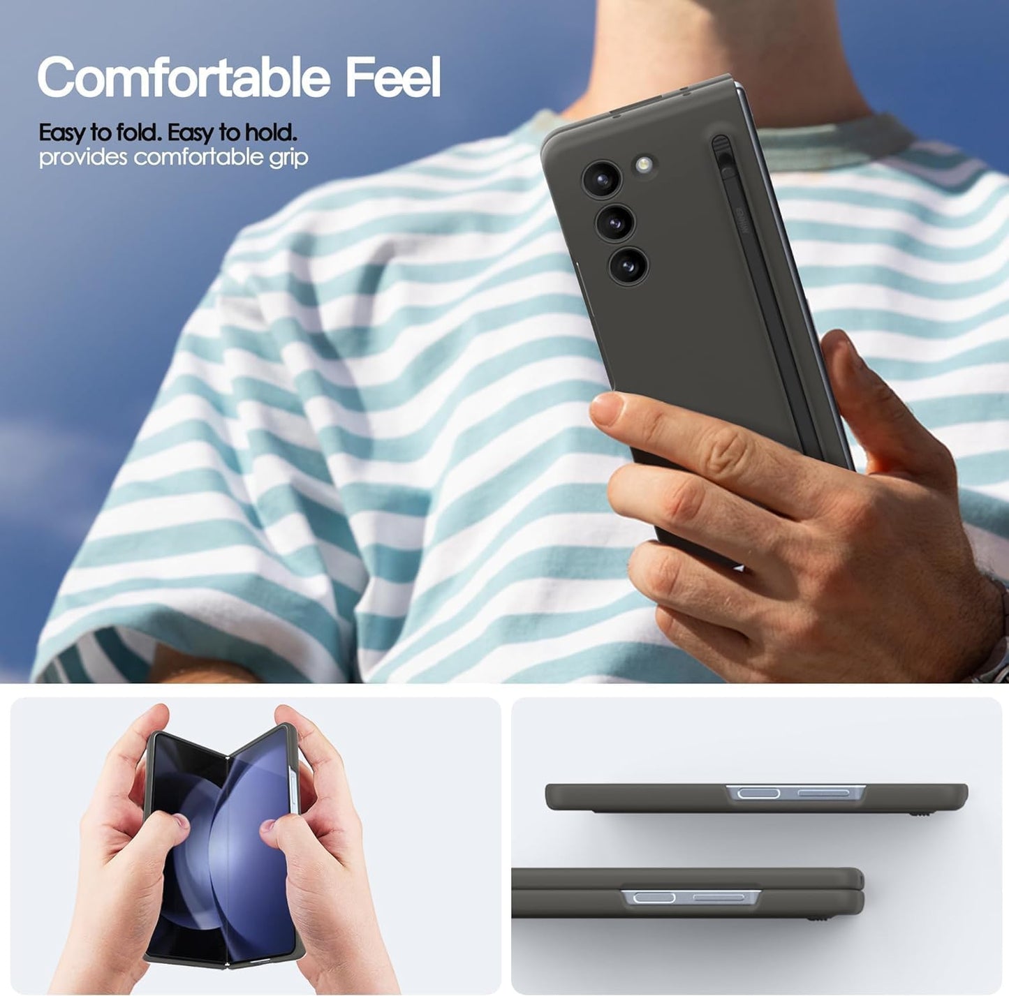 Samsung Galaxy Z Fold 5 Skin Feel Slim S Pen Case with Front Glass Stylus - Gray