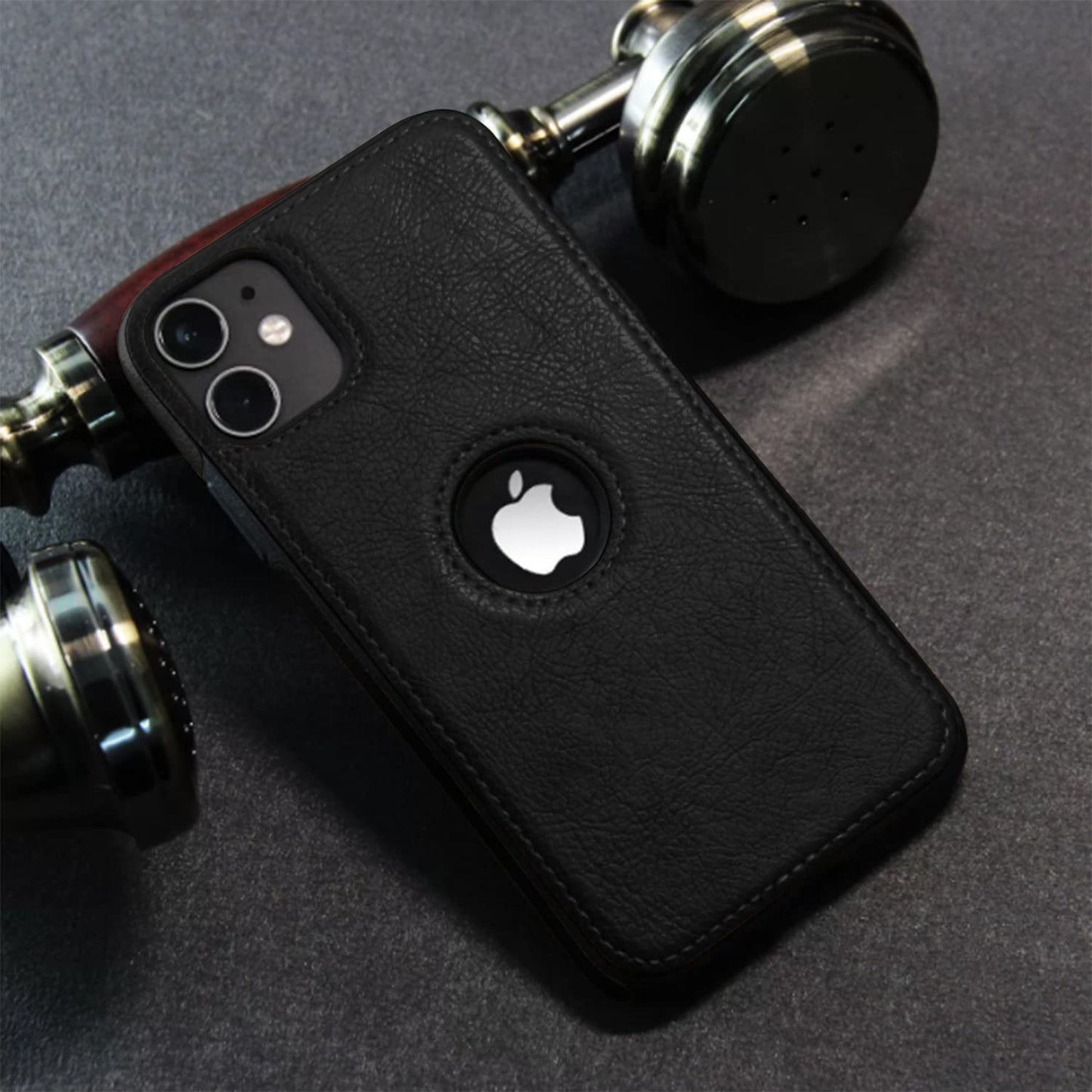 iPhone 12 Original PU Leather Case Classic Luxury Elegant with Logo Cut-Black