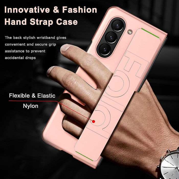 Samsung Galaxy Z Fold 5 Slim Case with Hand Strap Designed-Pink