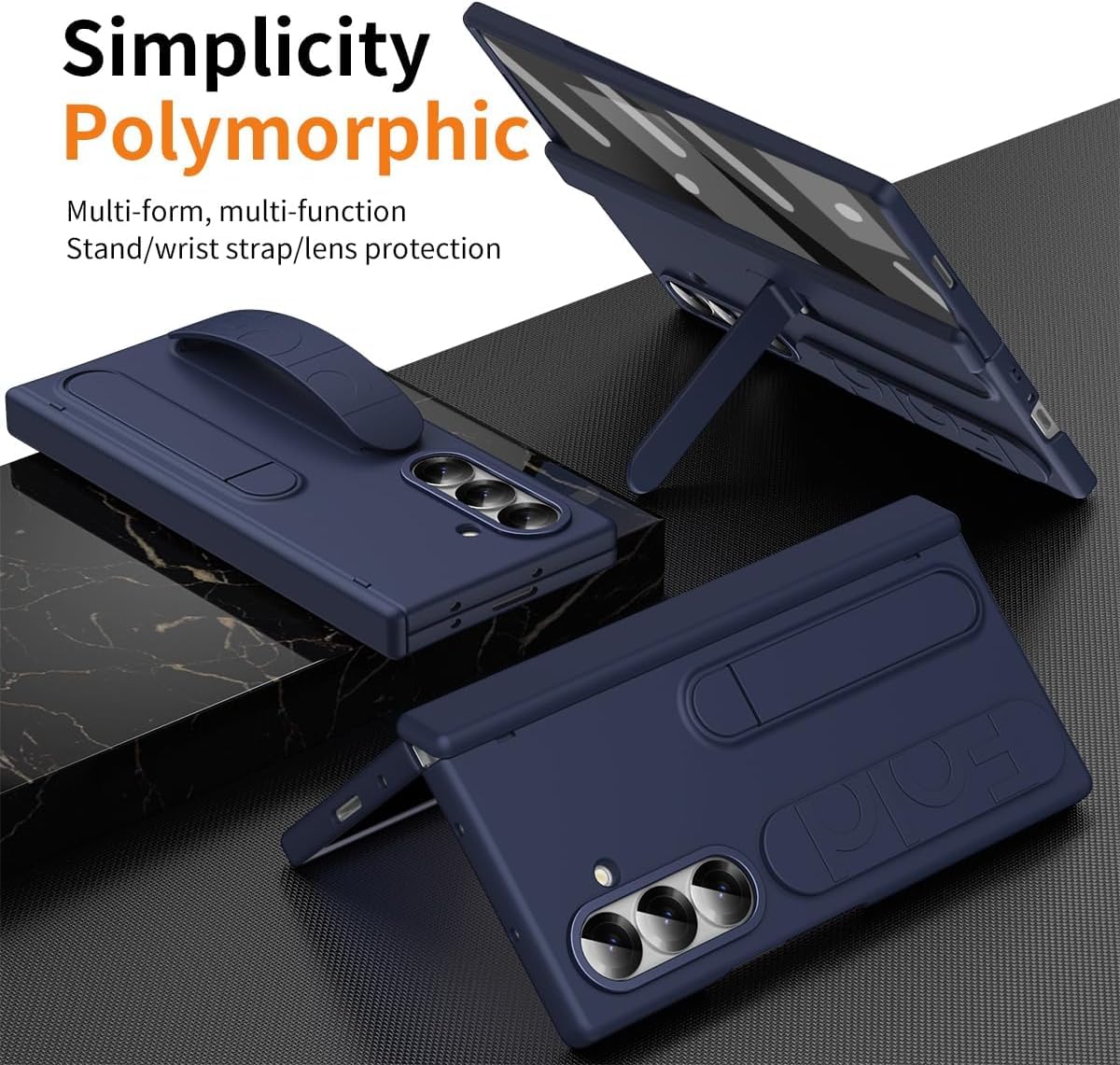 Samsung Galaxy Z Fold7 Skin Feel Case with Silicon Band, Stand & HInge Protection - Blue