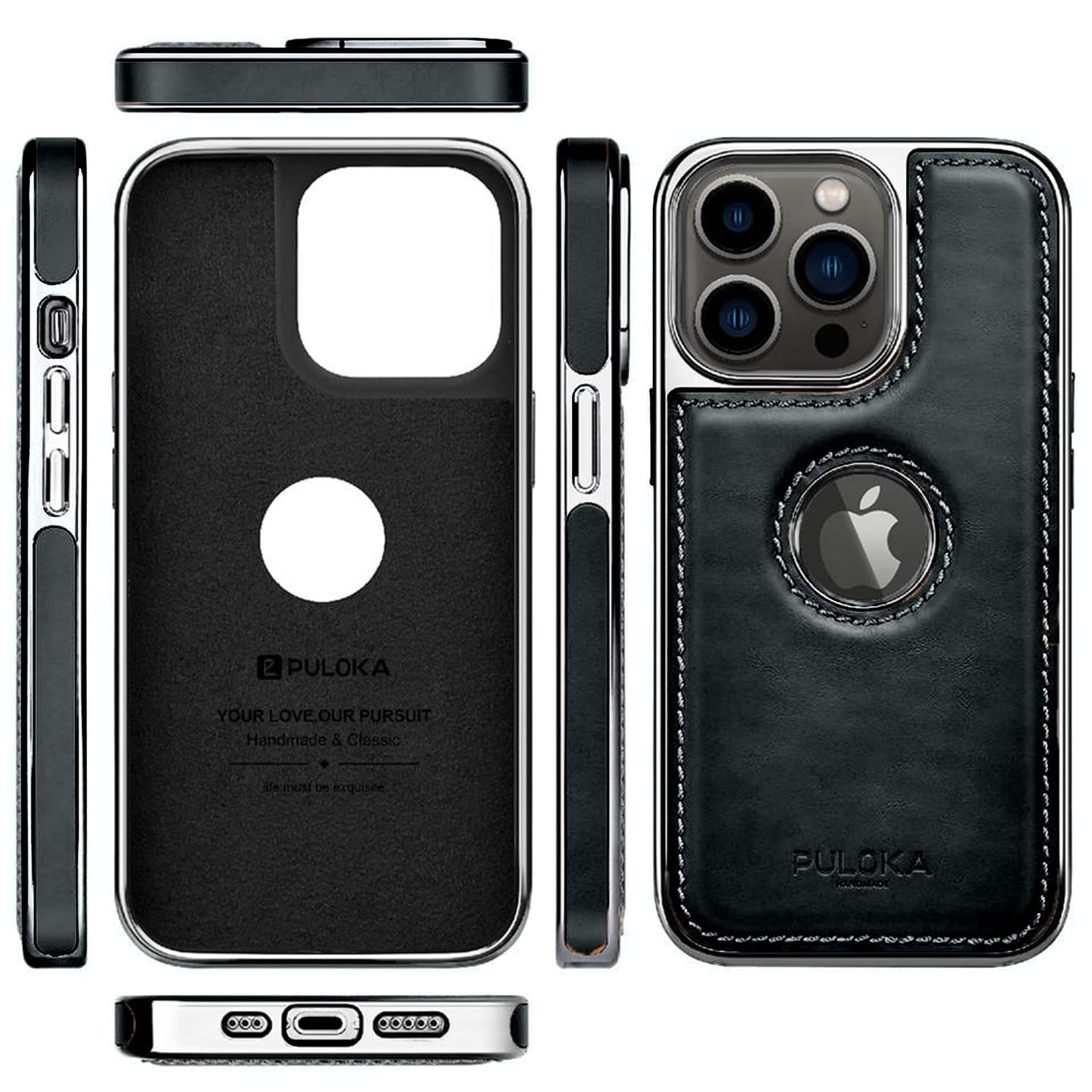 iPhone 15 Pro Max Premium Quality Luxurious Leather Case - Black