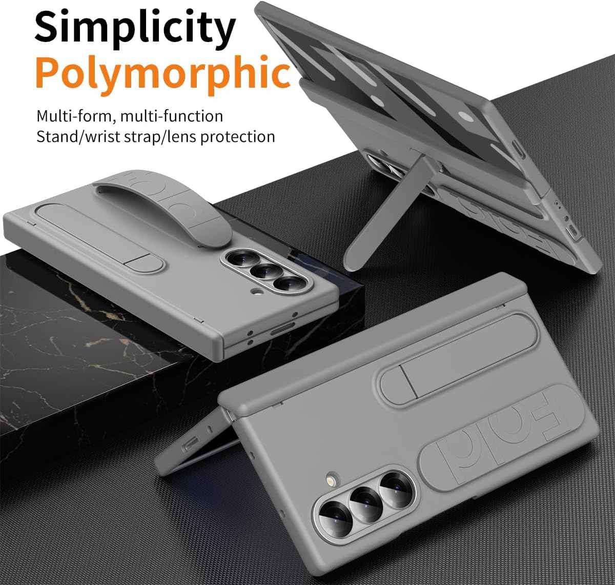 Samsung Galaxy Z Fold7 Skin Feel Case with Silicon Band, Stand & HInge Protection - Gray