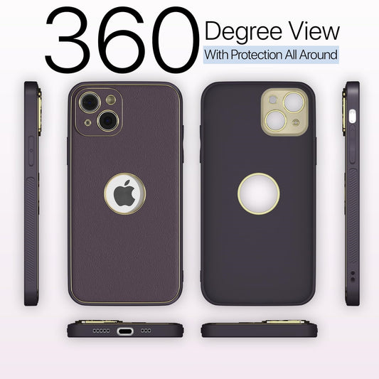 iPhone 13 Leather Silver Electroplated Chrome Back Cover Purple