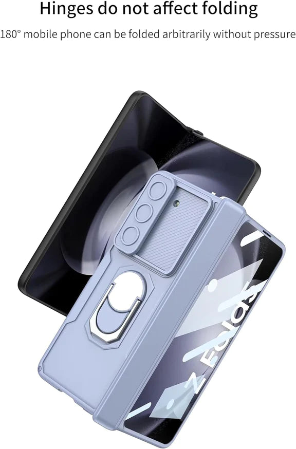 Samsung Galaxy Z Fold 5 Ring Holder Magnetic Hinge Rugged Protective Case - Ice Blue