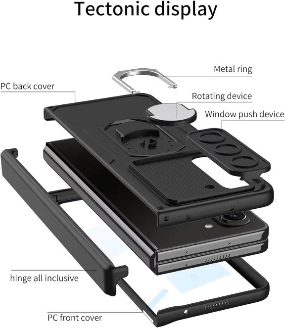 Samsung Galaxy Z Fold 5 Magnetic Hinge Protector Rugged Protective Case With Glass -Black