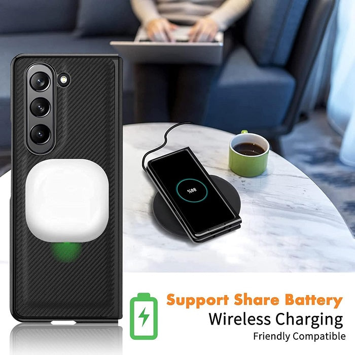 Samsung Galaxy Z Fold 5 Carbon Leather Slim Fit Case With Glass- Brown