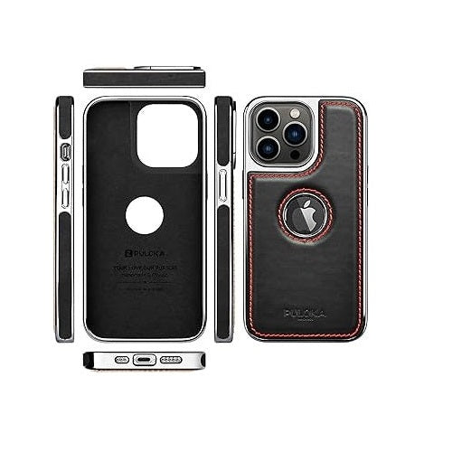 iPhone 15 Pro Max Premium Quality Luxurious Leather Case - Red Stich