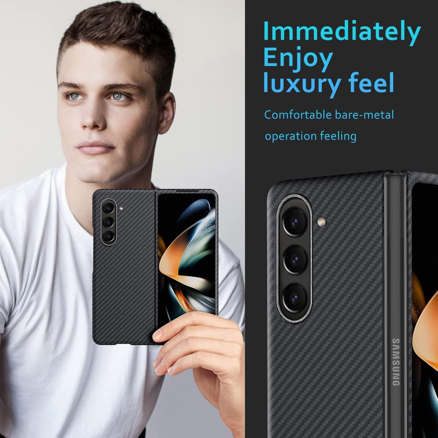 Samsung Galaxy Z Fold 5 Dual Shade Carbon Fiber Shockproof Case - Red