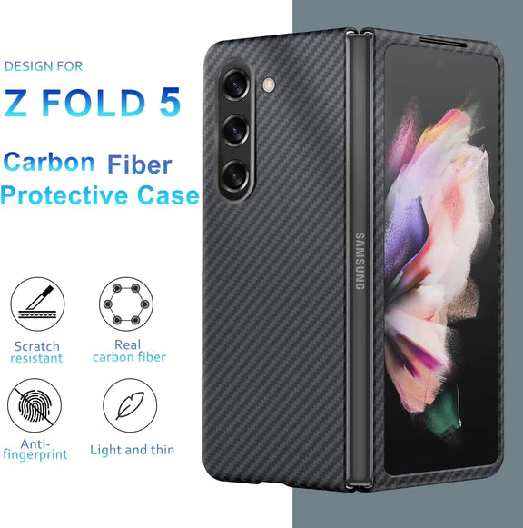 Samsung Galaxy Z Fold 5 Carbon Fiber Aramid Shockproof Case-Black