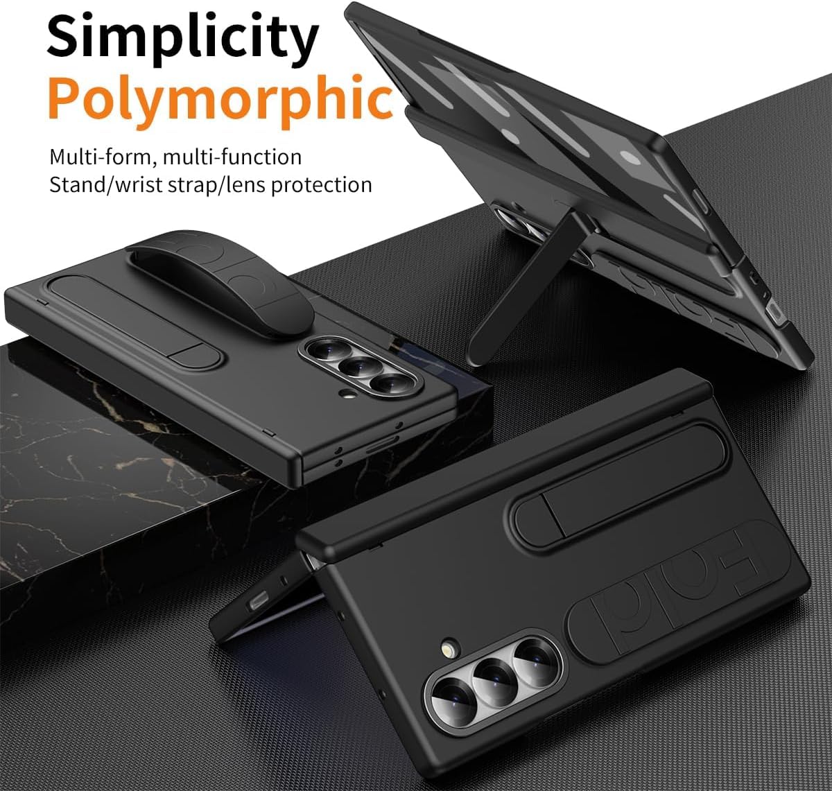 Samsung Galaxy Z Fold7 Skin Feel Case with Silicon Band, Stand & HInge Protection - Black