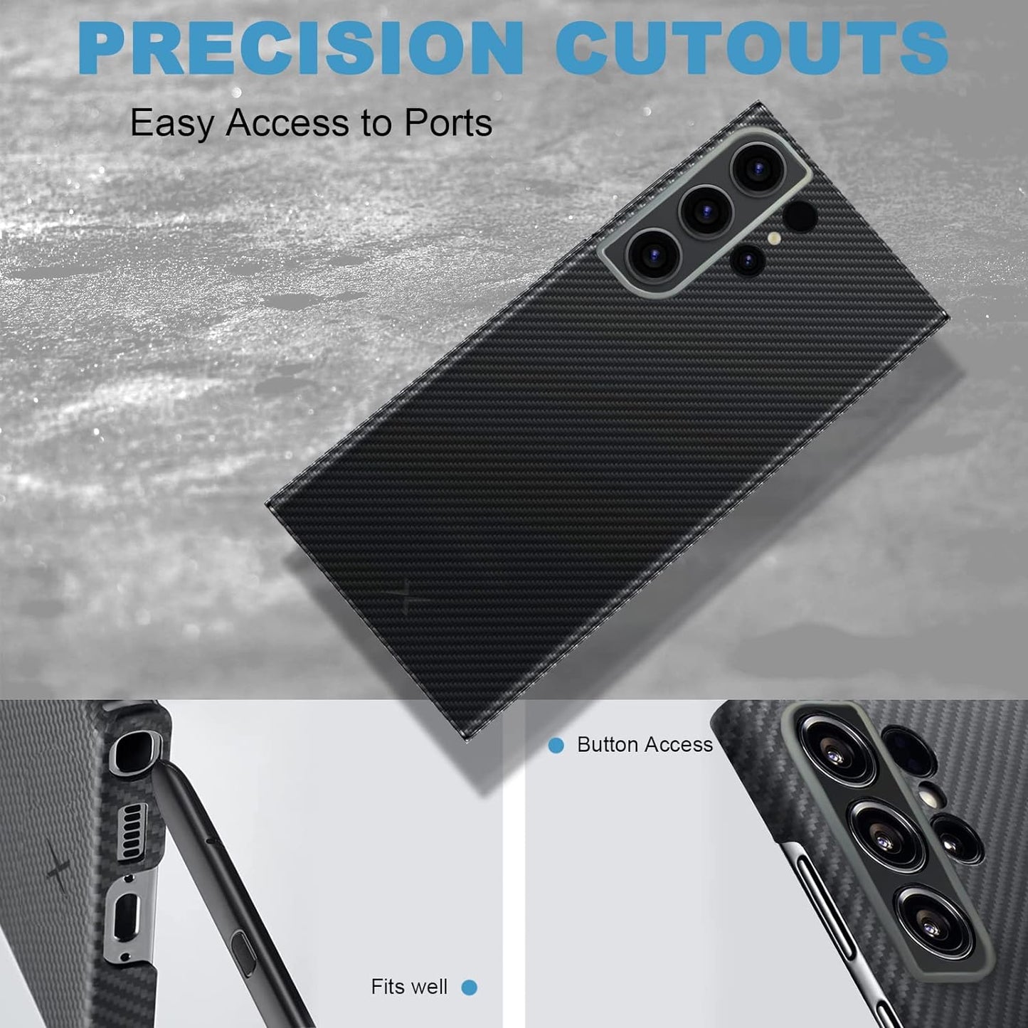 Samsung Galaxy S24 Ultra Slim Fit Carbon Pattern Case with Camera Protection - Black