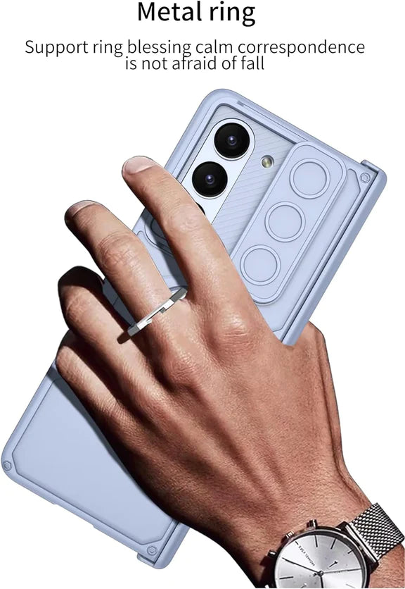 Samsung Galaxy Z Fold 5 Ring Holder Magnetic Hinge Screen Protector Rugged Protective Case-Maroon