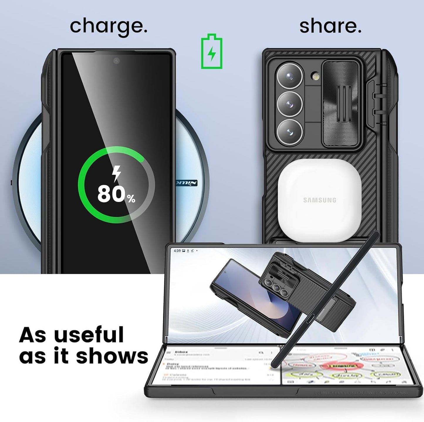 Samsung Galaxy Z Fold6 Nillkin Cam-Shield Pro Case with S Pen Holder - Black