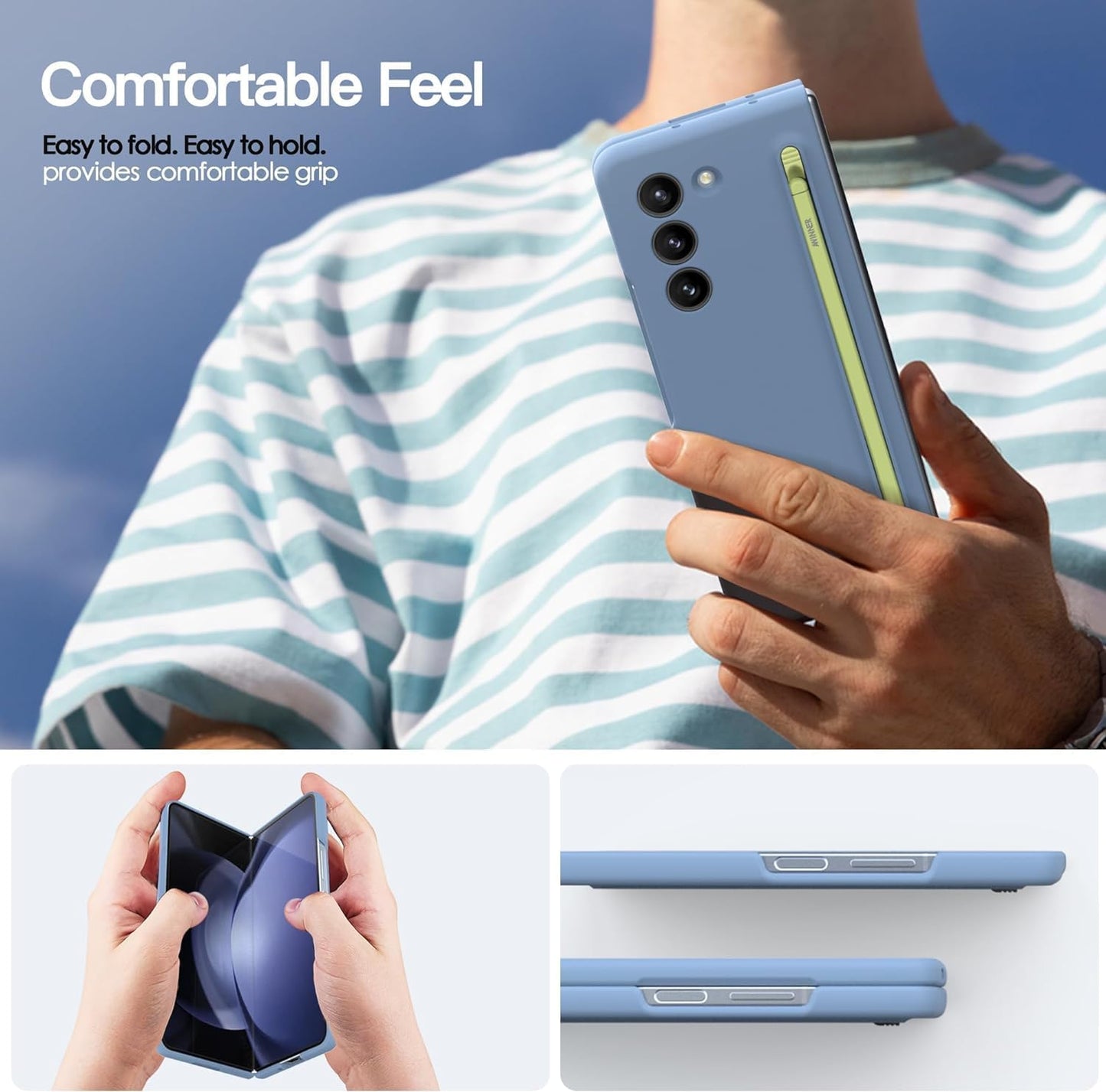 Samsung Galaxy Z Fold 5 Skin Feel Slim Matte Case with Stylus - Blue