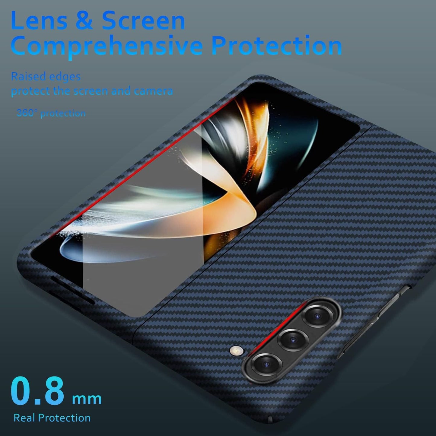 Samsung Galaxy Z Fold 5 Carbon Fiber Real Aramid Shockproof Case - Blue