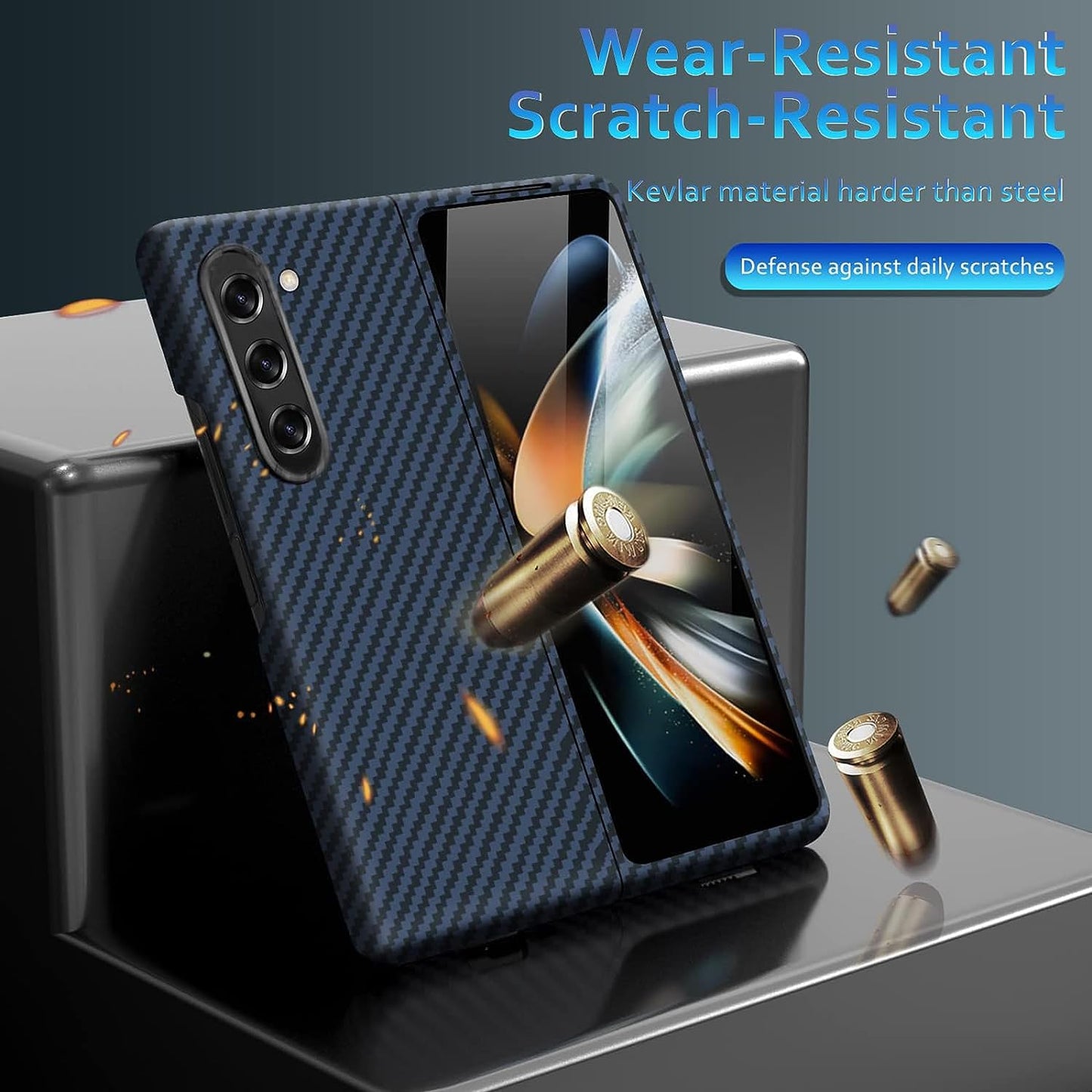 Samsung Galaxy Z Fold 5 Carbon Fiber Real Aramid Shockproof Case - Blue