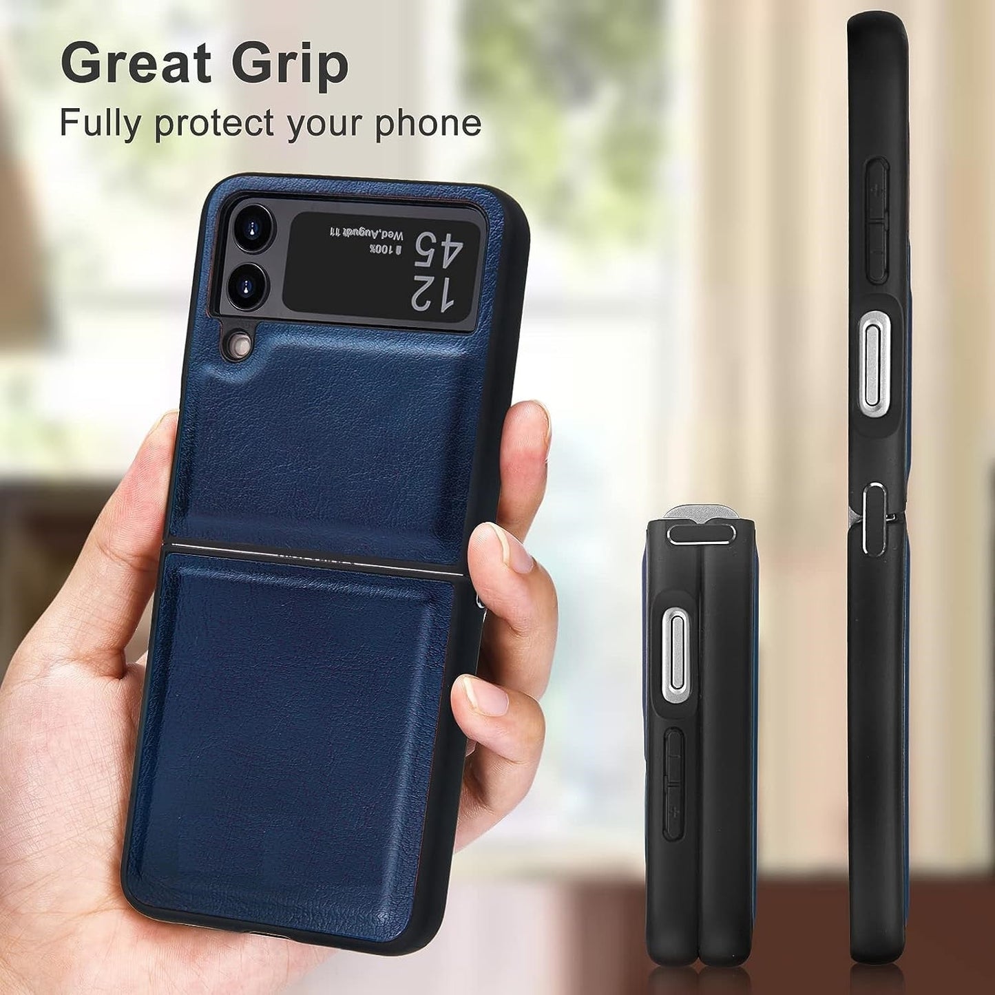 Samsung Galaxy Z Flip 4 Plain Leather Case-Blue