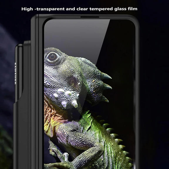 Samsung Galaxy Z Fold 5 Anti-Drop Protective Case With Front Glass & Pen Holder-Silver