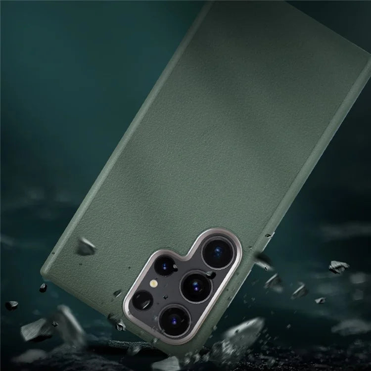 Samsung Galaxy S25 Ultra Vegan Leather Protection Case with Metal Camera Bumper - Olive
