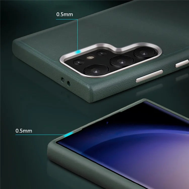 Samsung Galaxy S25 Ultra Vegan Leather Protection Case with Metal Camera Bumper - Olive