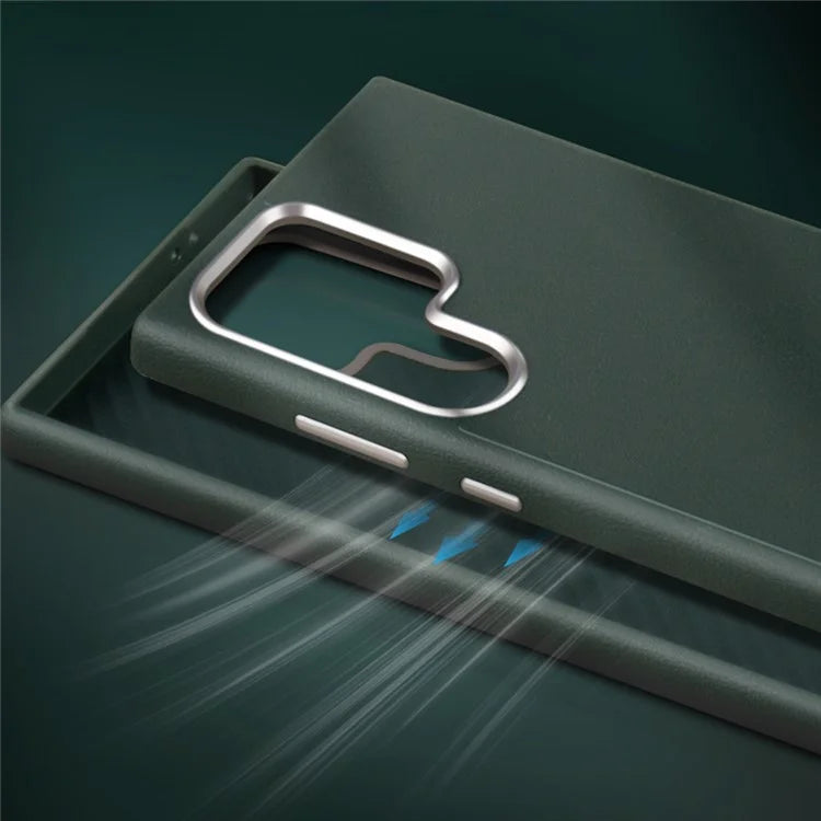 Samsung Galaxy S25 Ultra Vegan Leather Protection Case with Metal Camera Bumper - Olive
