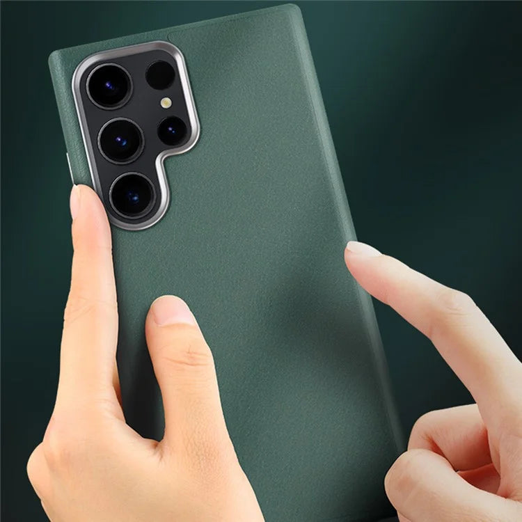 Samsung Galaxy S25 Ultra Vegan Leather Protection Case with Metal Camera Bumper - Olive