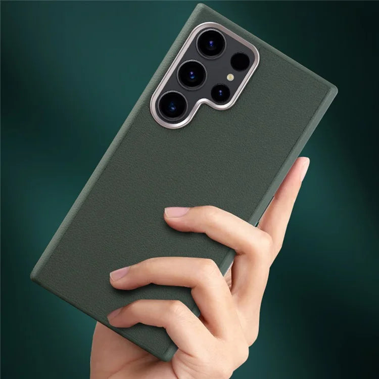 Samsung Galaxy S25 Ultra Vegan Leather Protection Case with Metal Camera Bumper - Olive