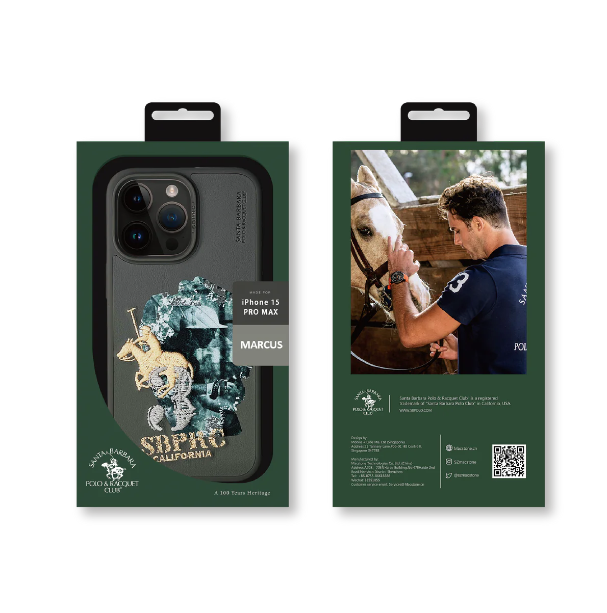 Santa Barbara Marcus Series Genuine Leather Case for iPhone 15 Pro Max - Black