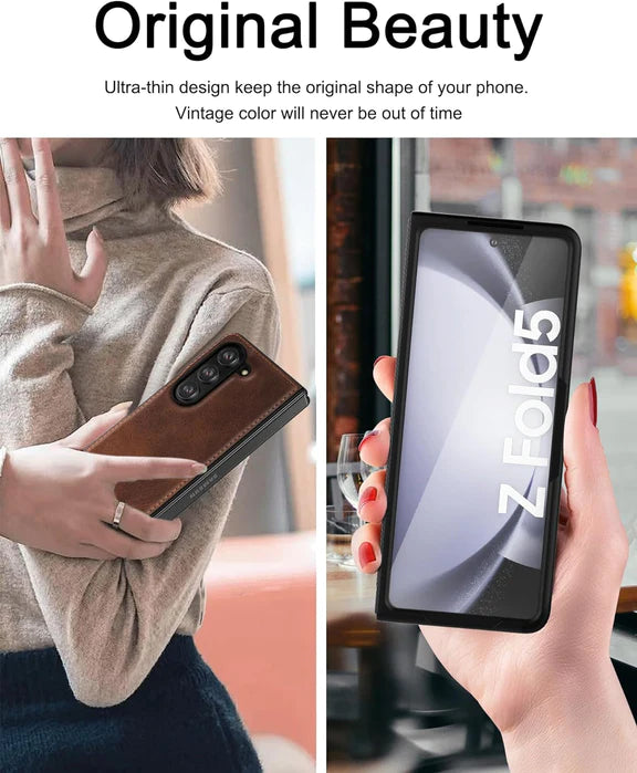 Samsung Galaxy Z Fold 5 Plain Leather Case-Brown
