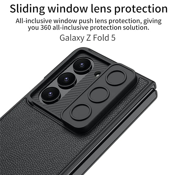 Samsung Galaxy Z Fold 5 P.U Leather with Camera Shutter Case-Black
