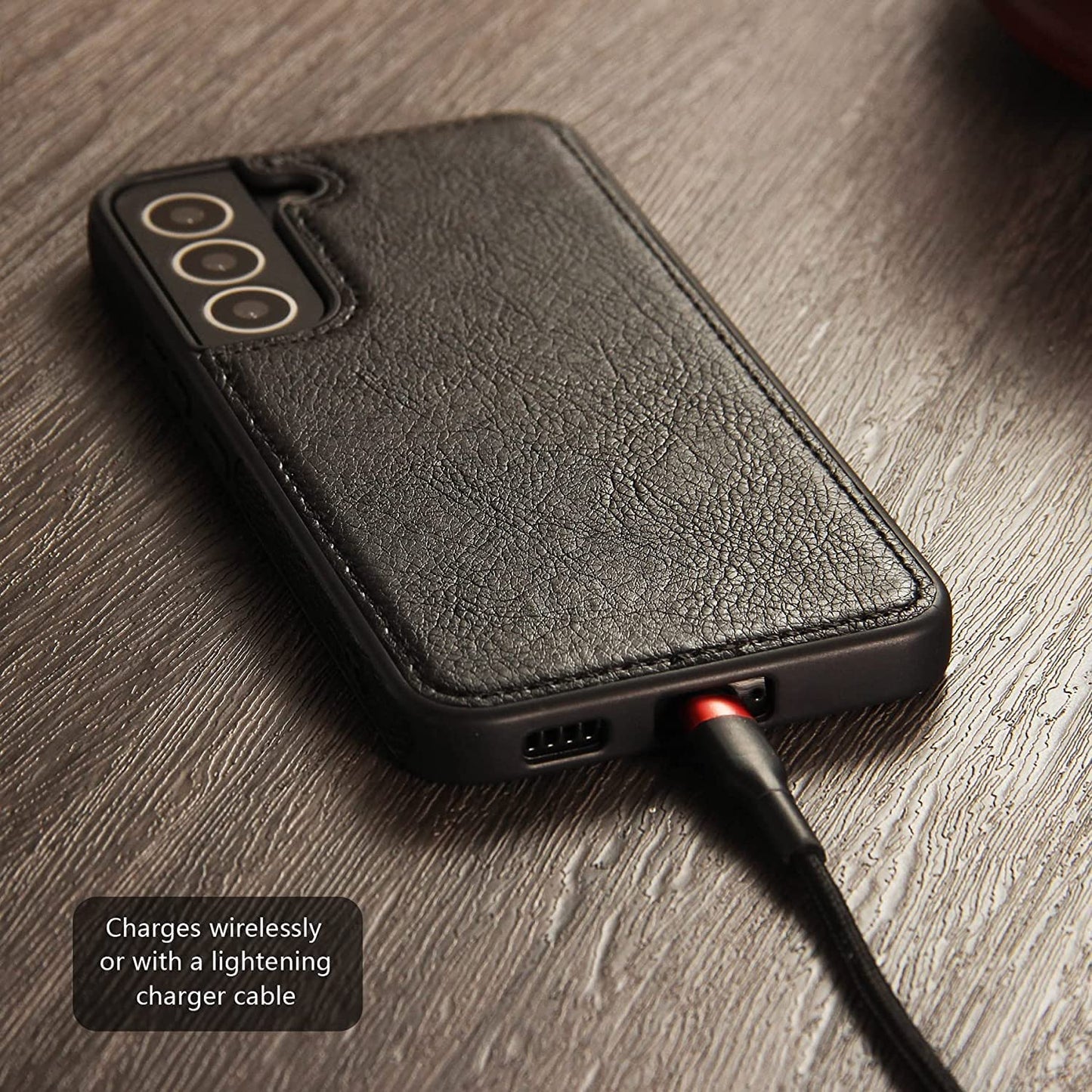 Premium PU Leather Back Cover Case for Samsung Galaxy S23 Plus-Black