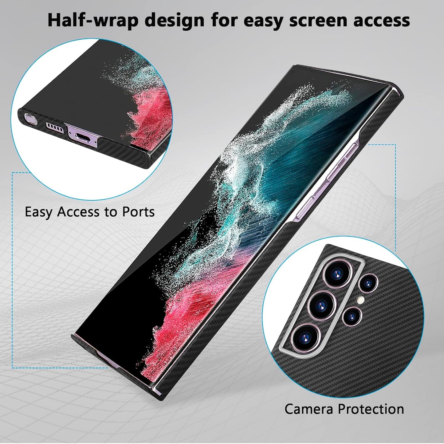 Samsung Galaxy S24 Ultra Slim Fit Carbon Pattern Case with Camera Protection - Black