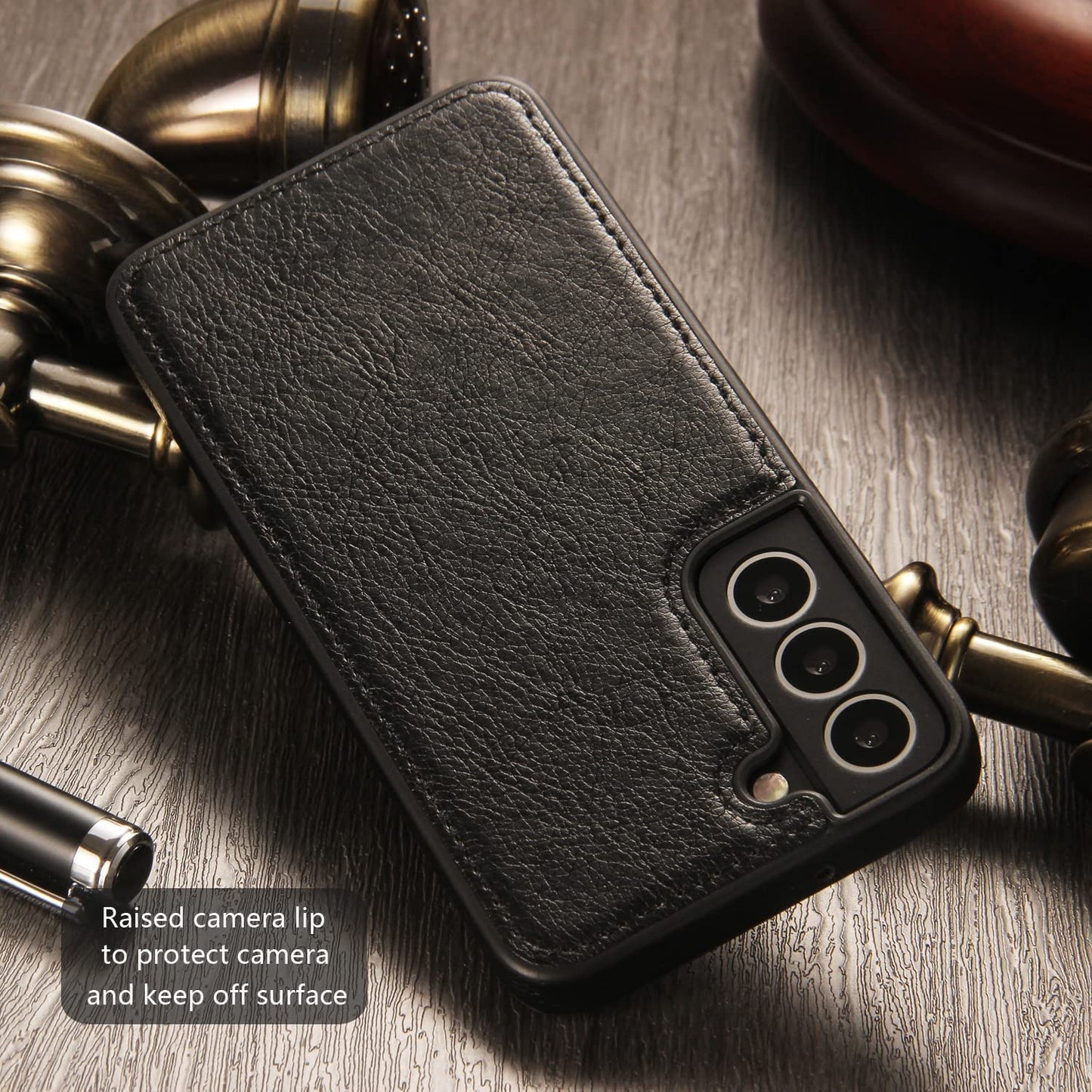 Premium PU Leather Back Cover Case for Samsung Galaxy S23 Plus-Black