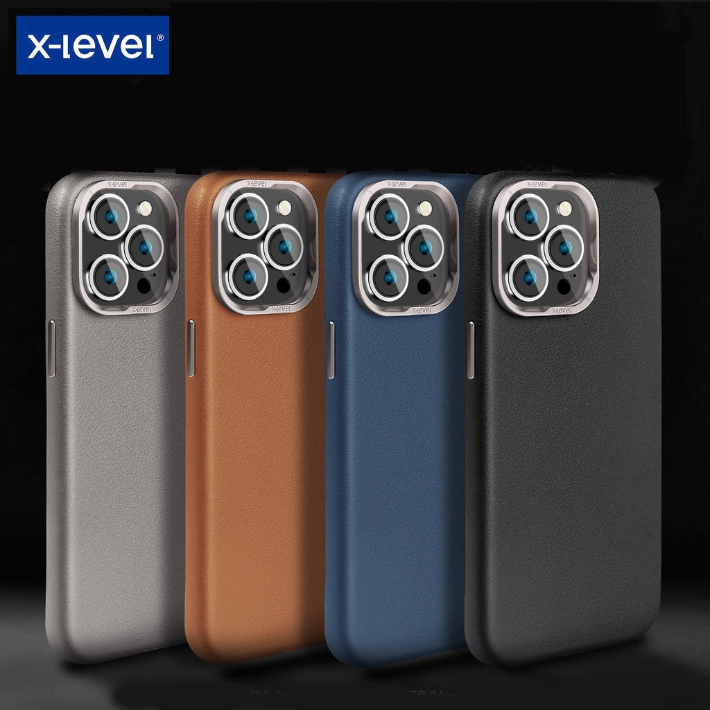 iPhone 15 Pro Max Genuine Leather Case Luxury Business Style Back Cover Case - Brown