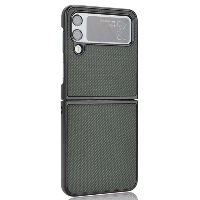 Samsung Galaxy Z Flip 3 Leather Carbon Fiber Slim Fit Case- Green