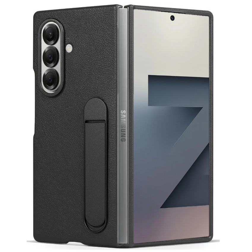 Samsung Galaxy Z Fold7 Leather Protective Shell Case Cover with Stand - Black