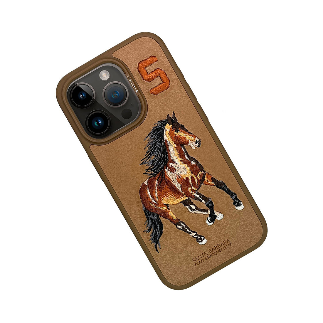 iPhone 15 Pro Santa Barbara Boris Series Embroided Horse Leather Back Case