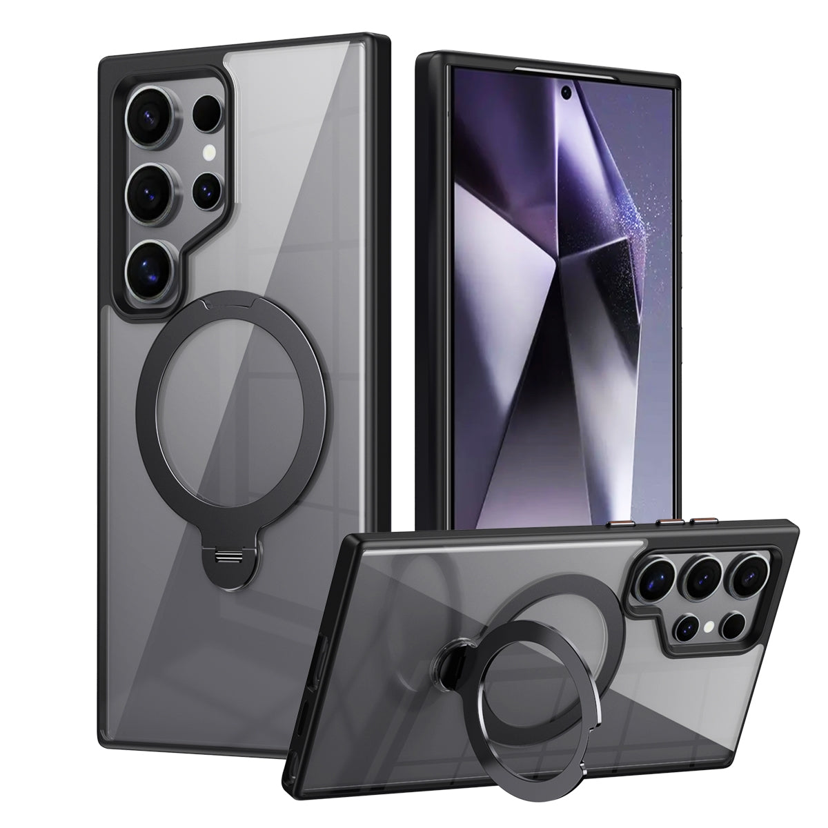 Samsung Galaxy S23 Ultra 5G MagSafe Magnetic Ring Holder Case with Metal Camera Bumper - Black