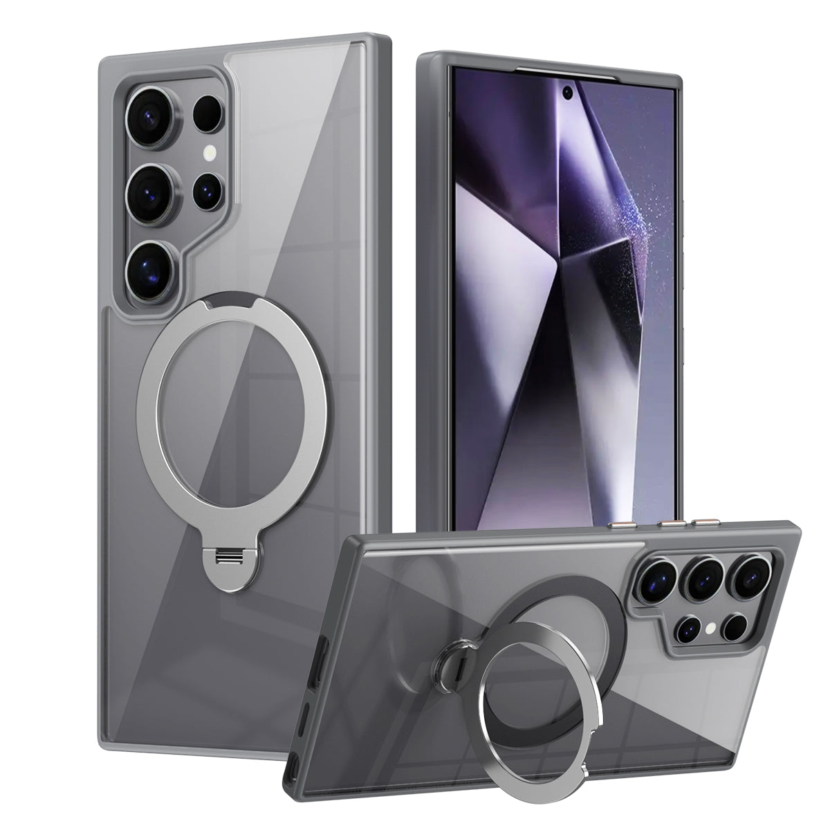 Samsung Galaxy S23 Ultra 5G MagSafe Magnetic Ring Holder Case with Metal Camera Bumper - Gray