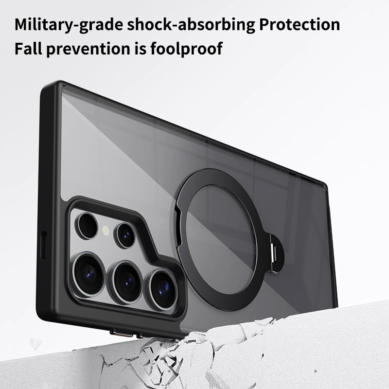 Samsung Galaxy S23 Ultra 5G MagSafe Magnetic Ring Holder Case with Metal Camera Bumper - Gray