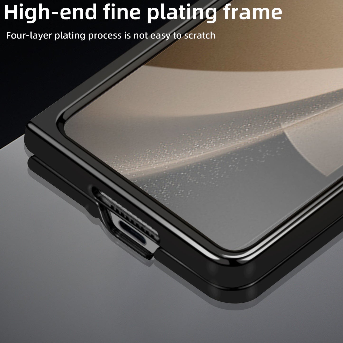 Samsung Galaxy Z Fold7 Gold Plated Dual Line Stitches Leather Case - Black