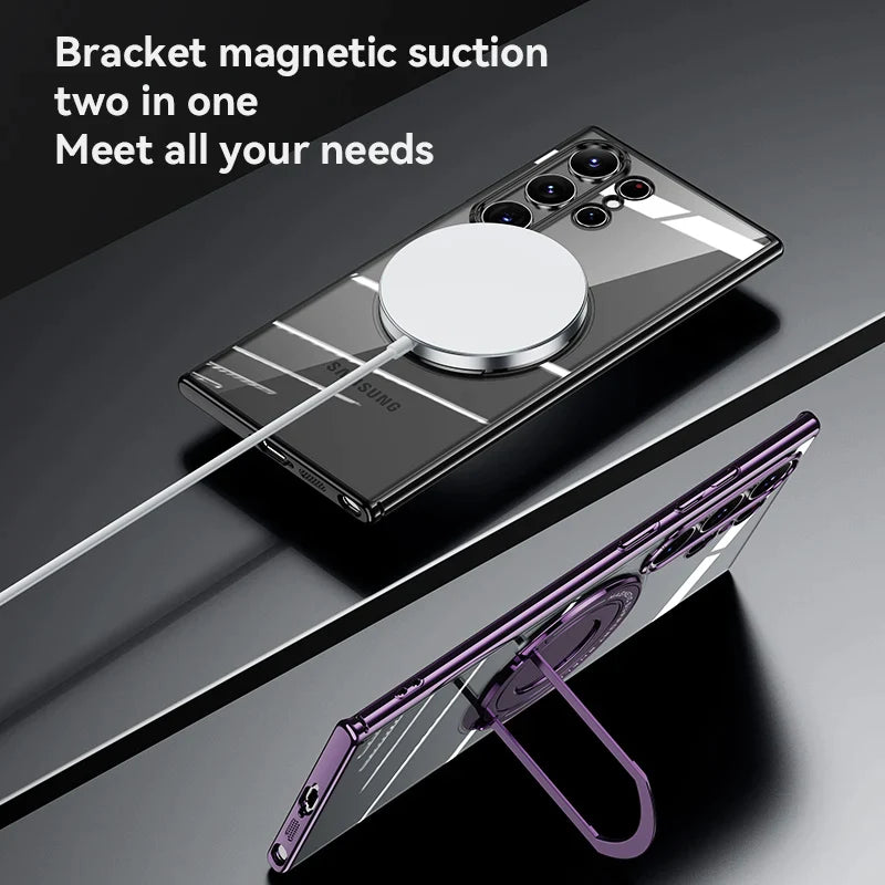 Samsung Galaxy S24 Ultra Magnetic Invisible Stand Anti Yellowing Electroplating Case - Blue