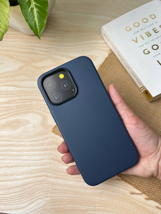 iPhone 15 Pro Leather Case Kdoo Classic Series Genuine Leather Case - Blue